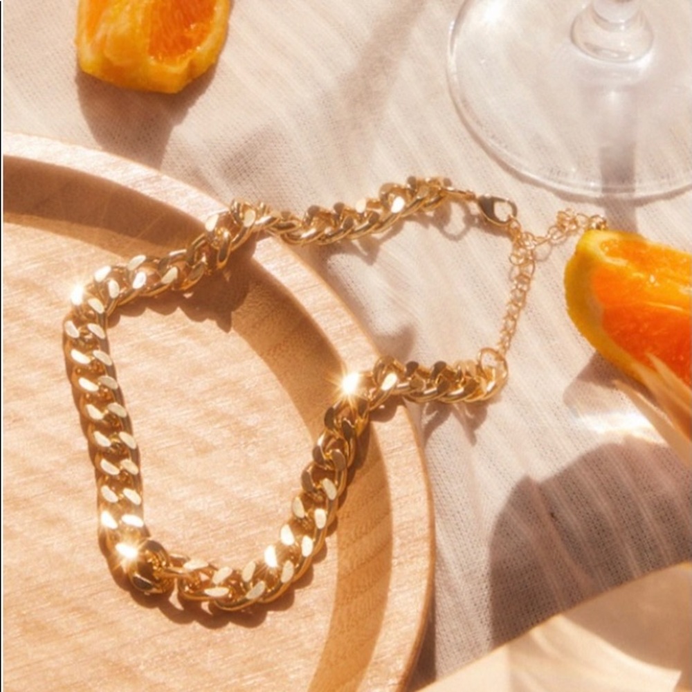 Real Gold Plated Single Curb Chain Necklace - Picture 2 of 4
